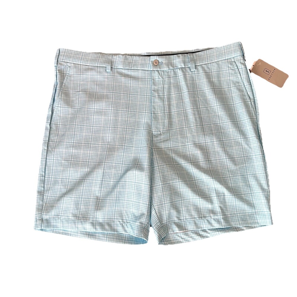 Pga Tour Men's Moisture Wicking Shadow Plaid 9" Golf Shorts Cyan Blue 42